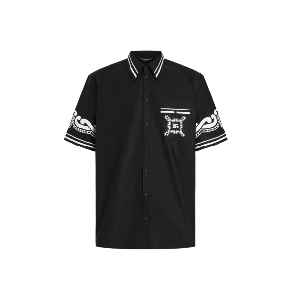Chemise DOLCE & GABBANA popeline coton noir détails imprimés blanc logo DG