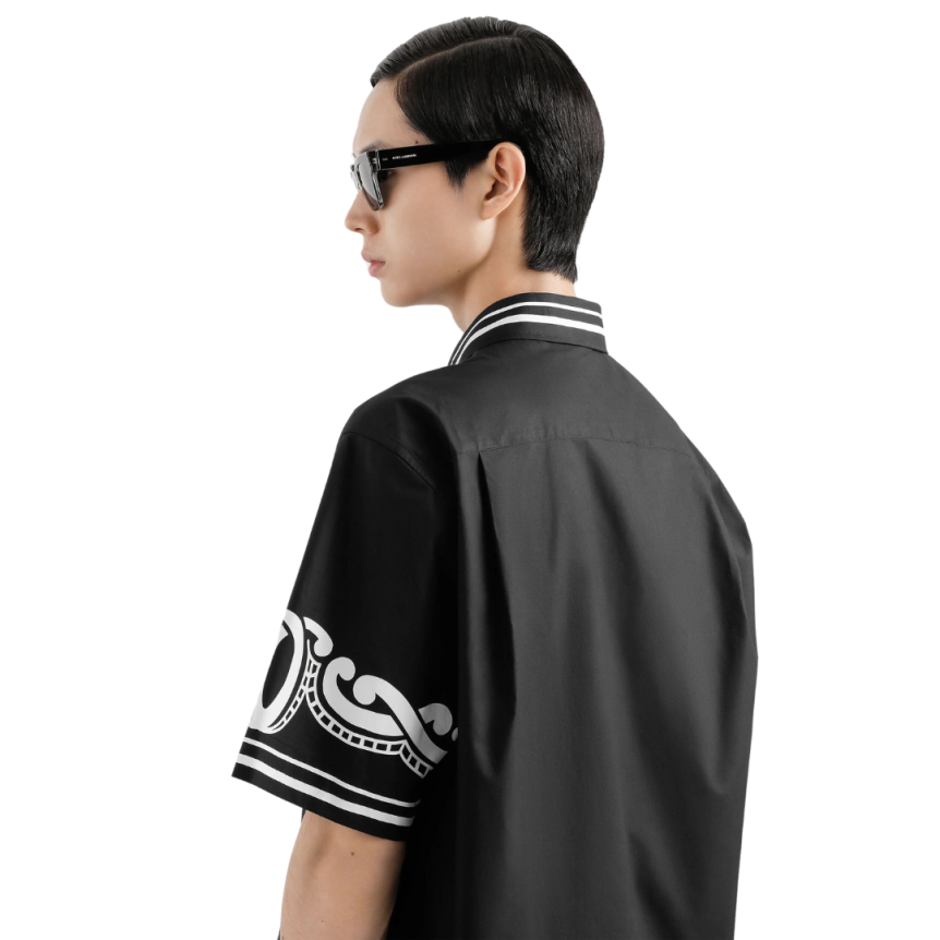 Chemise DOLCE & GABBANA popeline coton noir détails imprimés blanc logo DG