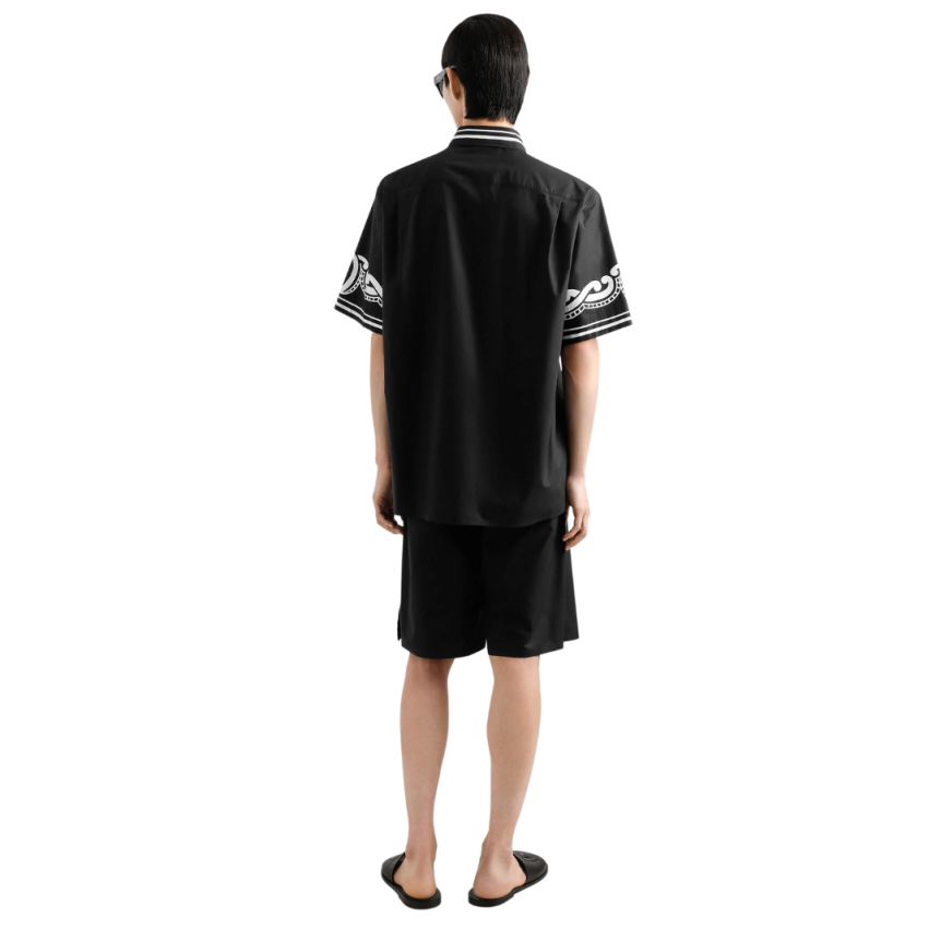 Chemise DOLCE & GABBANA popeline coton noir détails imprimés blanc logo DG