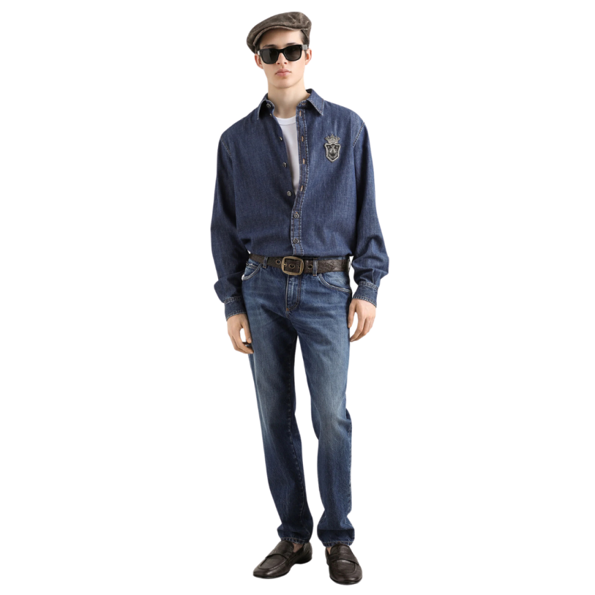 Jean slim DOLCE & GABBANA cinq poches coton stretch denim bleu logo