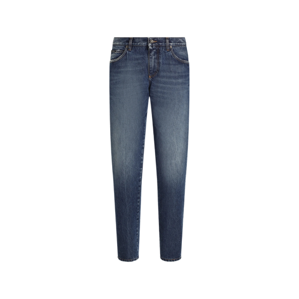 Jean slim DOLCE & GABBANA cinq poches coton stretch denim bleu logo