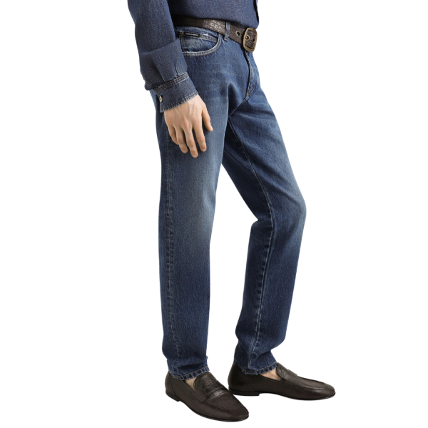 Jean slim DOLCE & GABBANA cinq poches coton stretch denim bleu logo