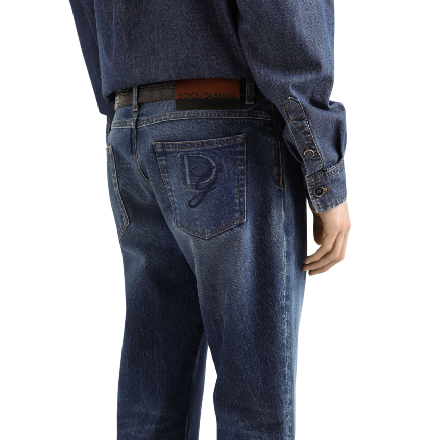 Jean slim DOLCE & GABBANA cinq poches coton stretch denim bleu logo