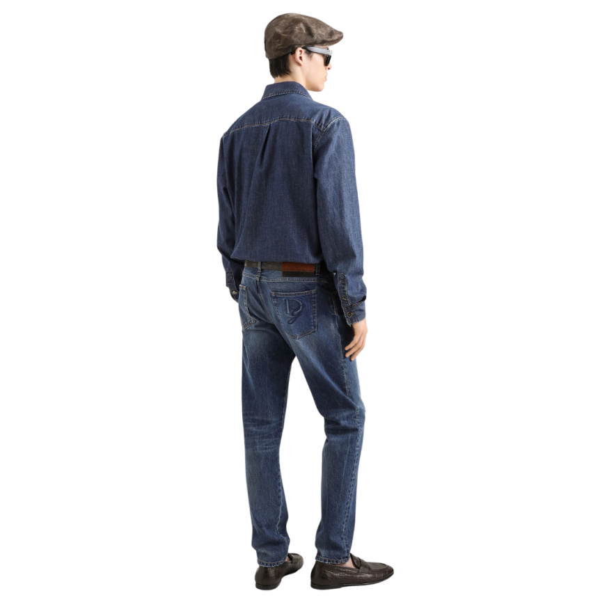 Jean slim DOLCE & GABBANA cinq poches coton stretch denim bleu logo