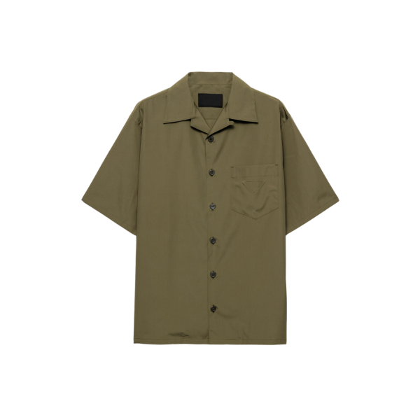 Chemise bowling PRADA coton kaki bouton nacre logo triangle