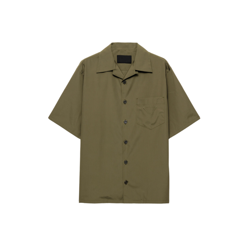 Chemise bowling PRADA coton kaki bouton nacre logo triangle