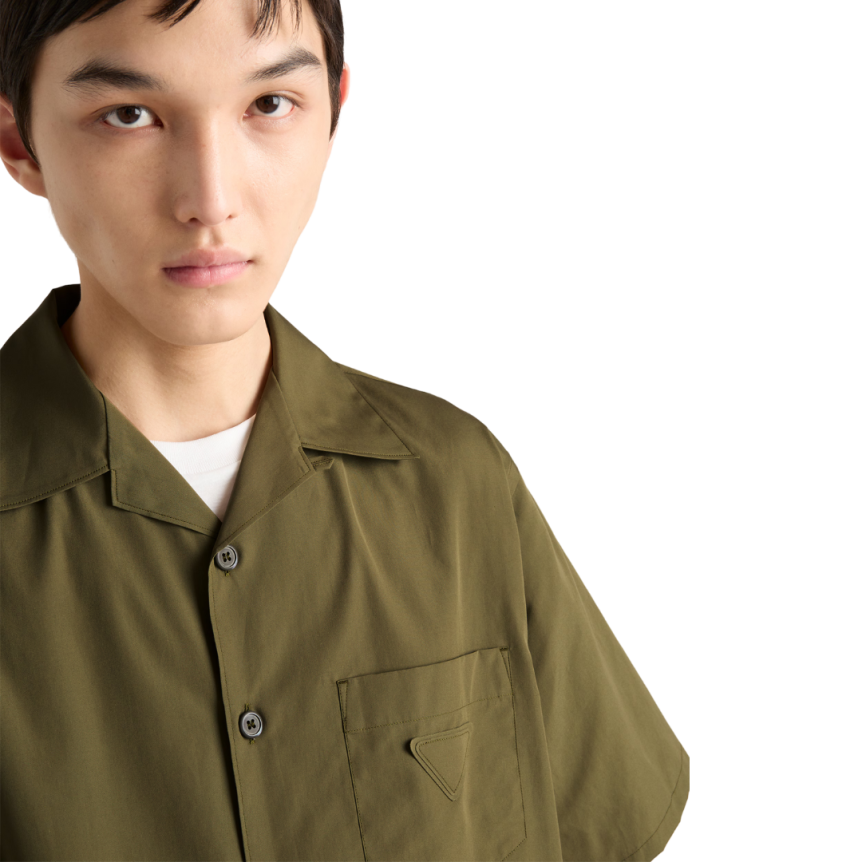 Chemise bowling PRADA coton kaki bouton nacre logo triangle