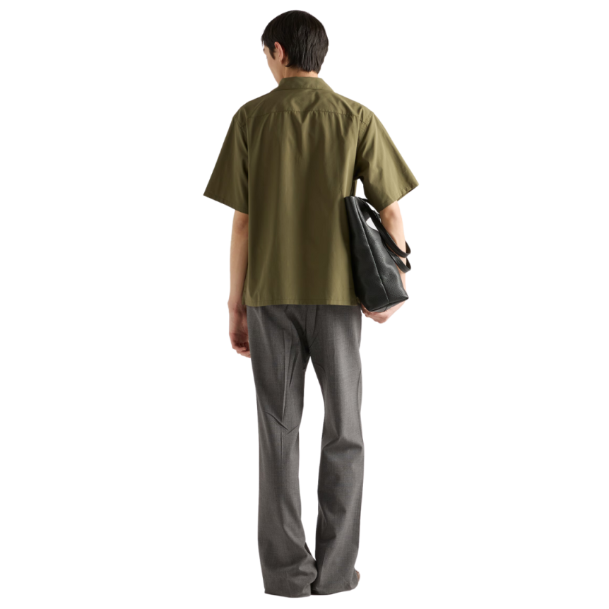 Chemise bowling PRADA coton kaki bouton nacre logo triangle