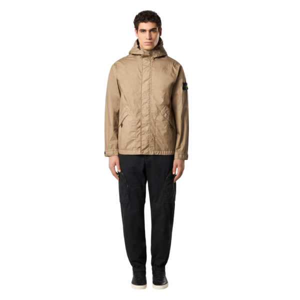 Blouson zippé à capuche STONE ISLAND nylon beige MEMBRANA 3L TC