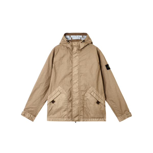 Blouson zippé à capuche STONE ISLAND nylon beige MEMBRANA 3L TC