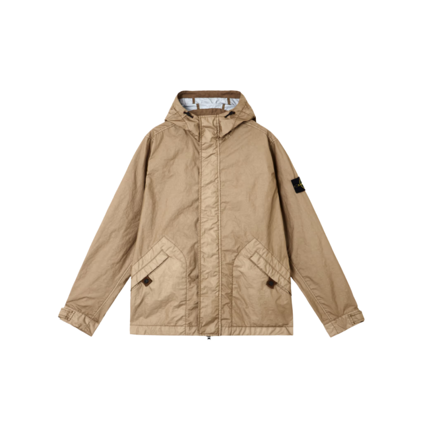 Blouson zippé à capuche STONE ISLAND nylon beige MEMBRANA 3L TC