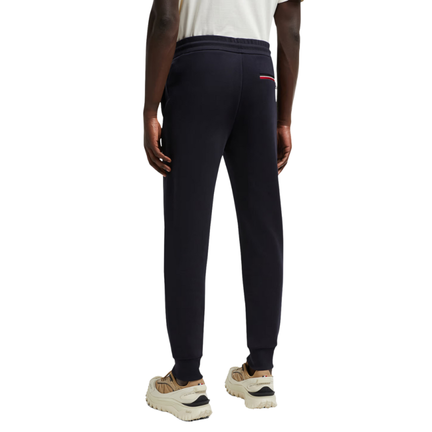 Pantalon survêtement jogging MONCLER coton bleu marine poche zippée tricolore