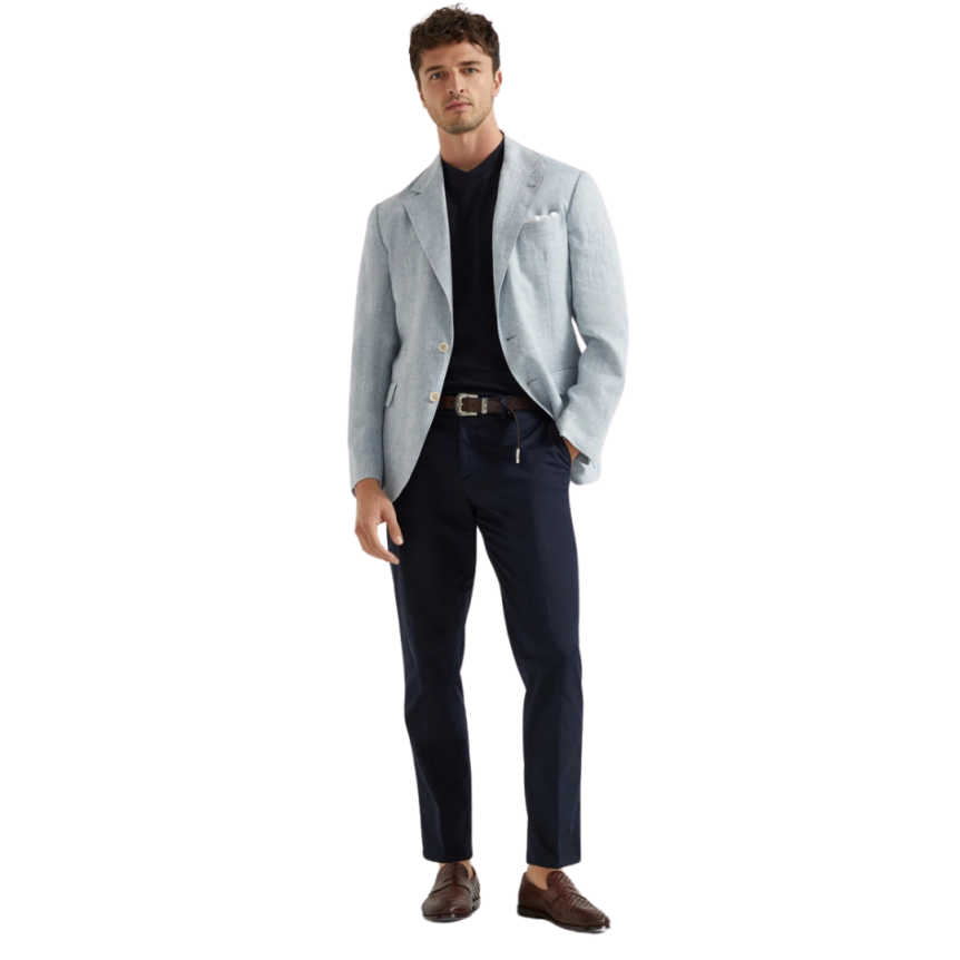 Pantalon chino BRUNELLO CUCINELLI coupe italienne gabardine coton Pima bleu marine