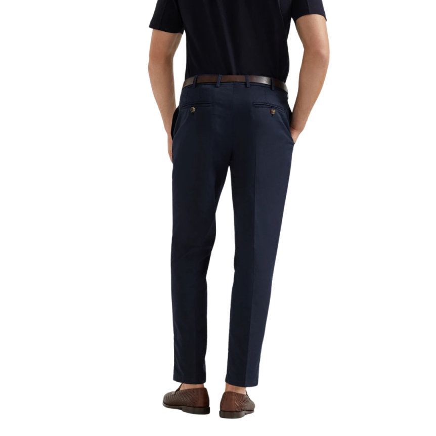Pantalon chino BRUNELLO CUCINELLI coupe italienne gabardine coton Pima bleu marine