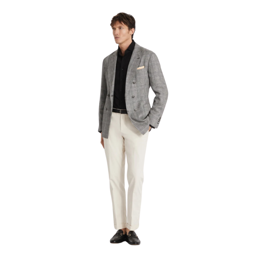 Pantalon chino BRUNELLO CUCINELLI coupe italienne gabardine coton Pima écru