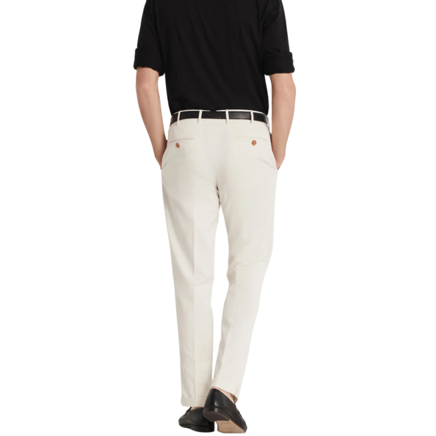 Pantalon chino BRUNELLO CUCINELLI coupe italienne gabardine coton Pima écru