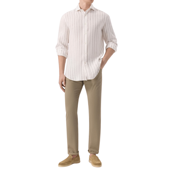 Chemise BRUNELLO CUCINELLI col italien coton blanc fine rayure