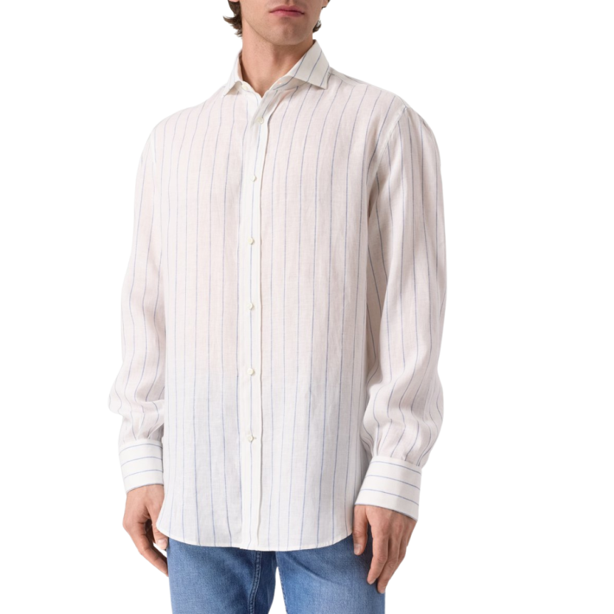 Chemise BRUNELLO CUCINELLI col italien coton blanc fine rayure