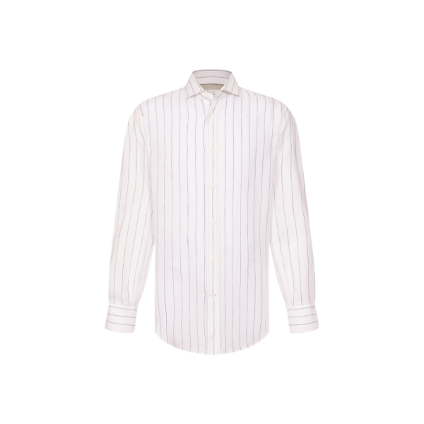 Chemise BRUNELLO CUCINELLI col italien coton blanc fine rayure