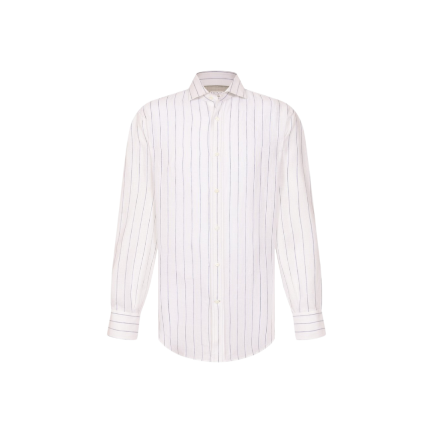 Chemise BRUNELLO CUCINELLI col italien coton blanc fine rayure