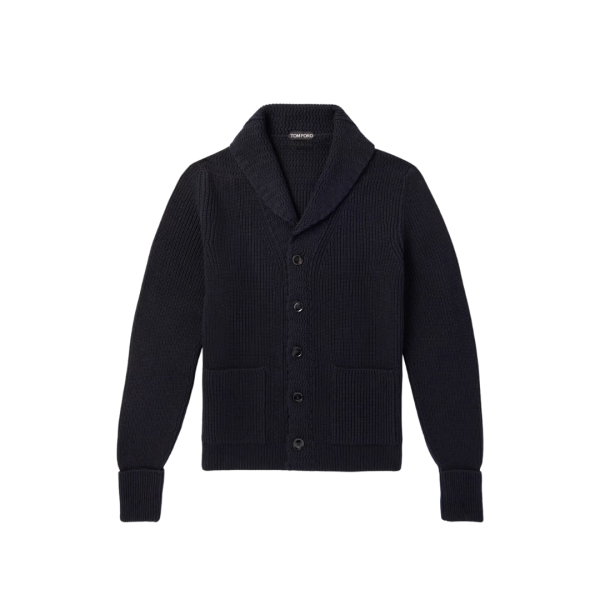 Cardigan TOM FORD cachemire côtelé bleu nuit col châle