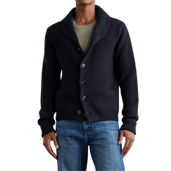 Cardigan TOM FORD cachemire côtelé bleu nuit col châle