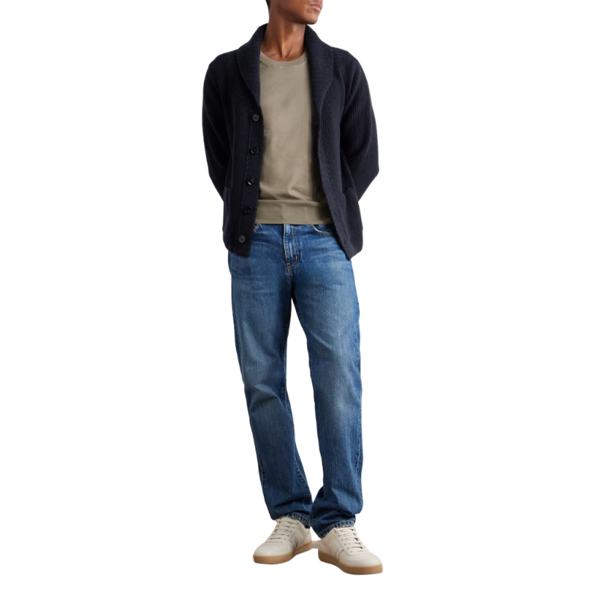 Cardigan TOM FORD cachemire côtelé bleu nuit col châle