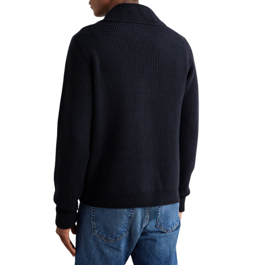 Cardigan TOM FORD cachemire côtelé bleu nuit col châle