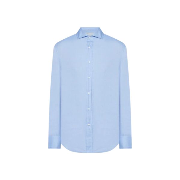 Chemise manche longue BRUNELLO CUCINELLI ajusté col italien coton bleu ciel
