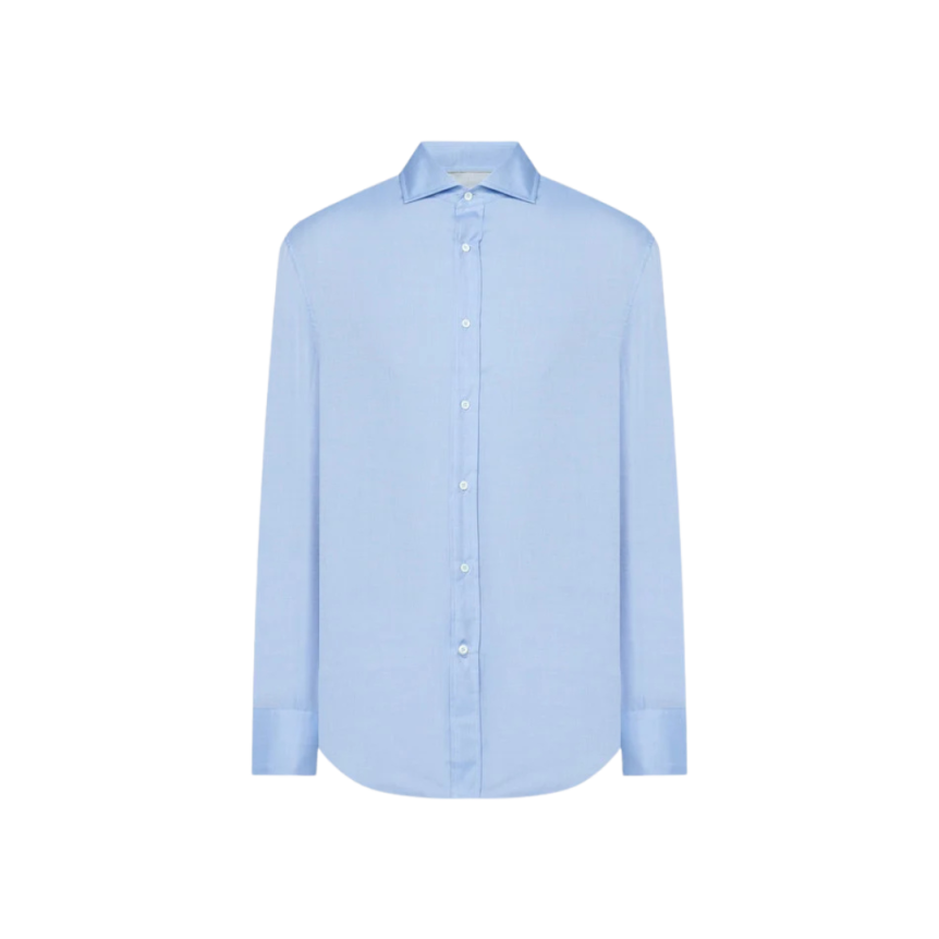 Chemise manche longue BRUNELLO CUCINELLI ajusté col italien coton bleu ciel