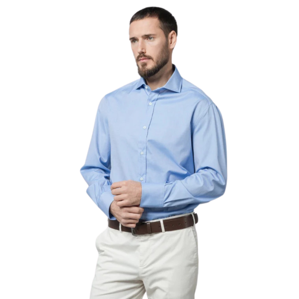 Chemise manche longue BRUNELLO CUCINELLI ajusté col italien coton bleu ciel