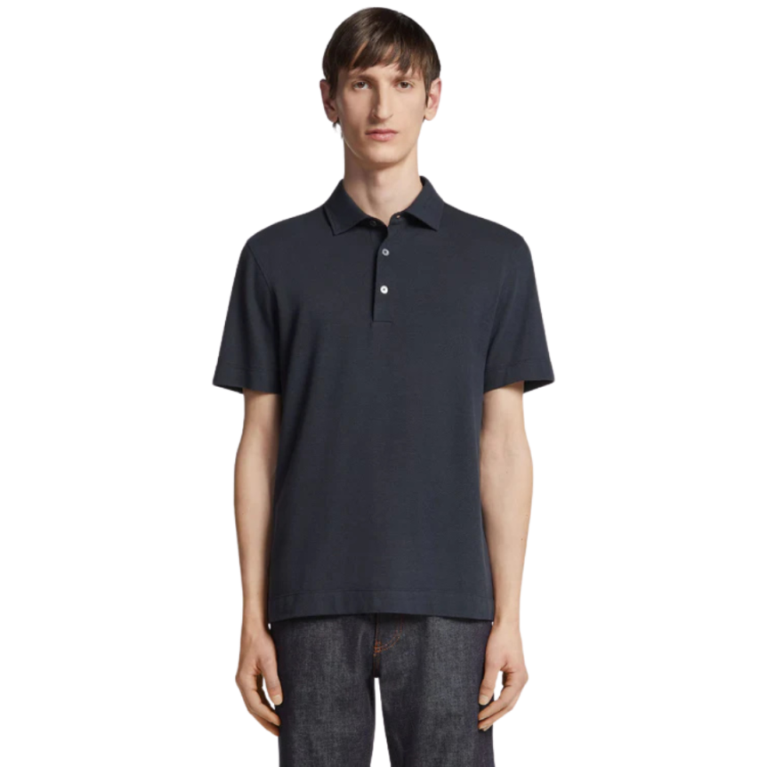 Polo ZEGNA coton jersey bleu marine