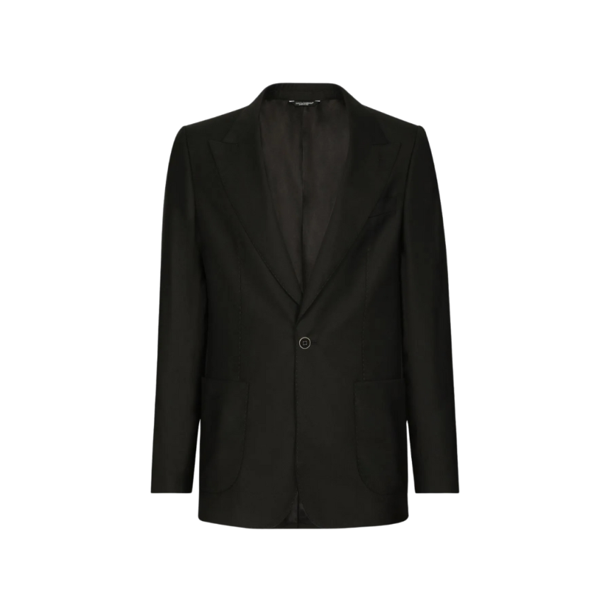Veste blazer DOLCE & GABBANA simple boutonnage Portofino soie mélangée noire