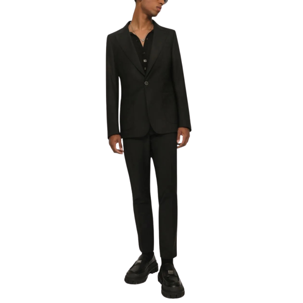 Veste blazer DOLCE & GABBANA simple boutonnage Portofino soie mélangée noire