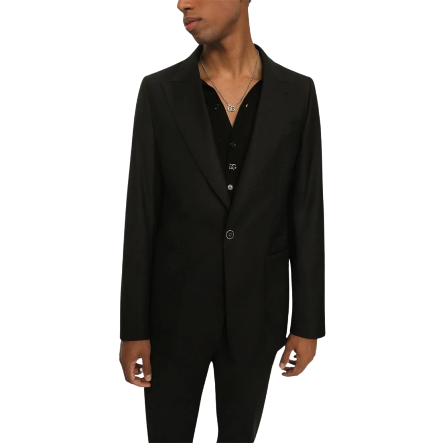 Veste blazer DOLCE & GABBANA simple boutonnage Portofino soie mélangée noire