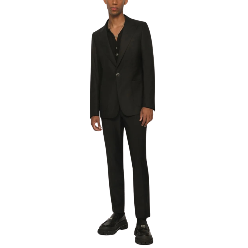 Veste blazer DOLCE & GABBANA simple boutonnage Portofino soie mélangée noire