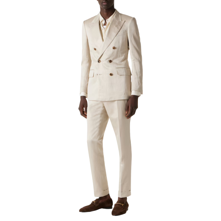 Costume croisé TOM FORD soie lin champagne