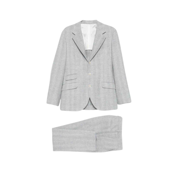 Costume croisé BRUNELLO CUCINELLI lin gris clair chiné