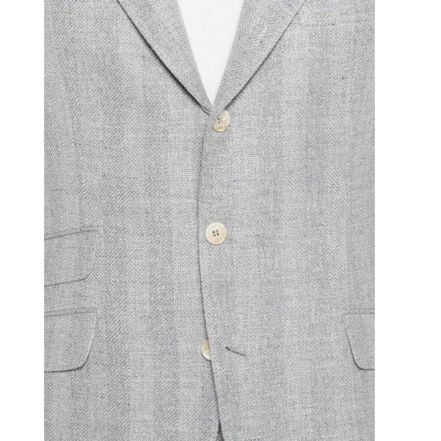 Costume croisé BRUNELLO CUCINELLI lin gris clair chiné