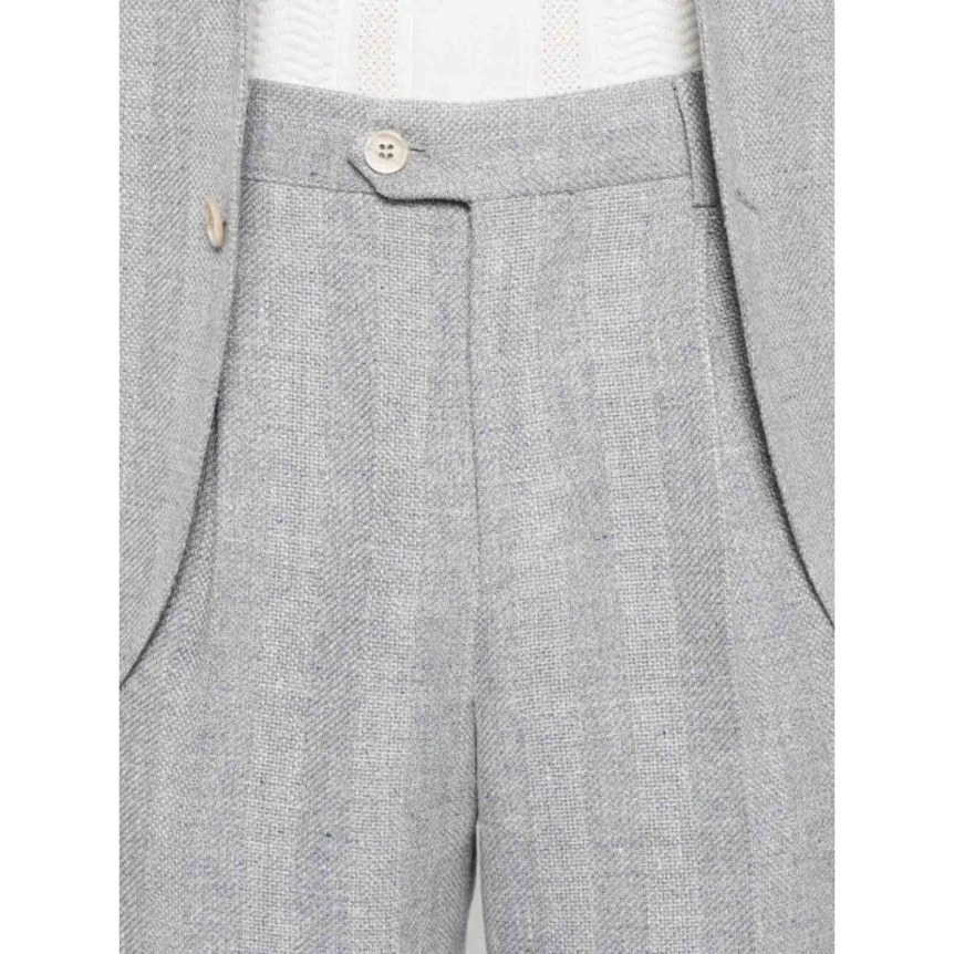 Costume croisé BRUNELLO CUCINELLI lin gris clair chiné