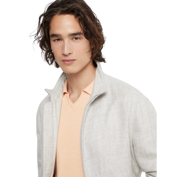 Blouson bomber BRUNELLO CUCINELLI sergé lin laine soie gris clair