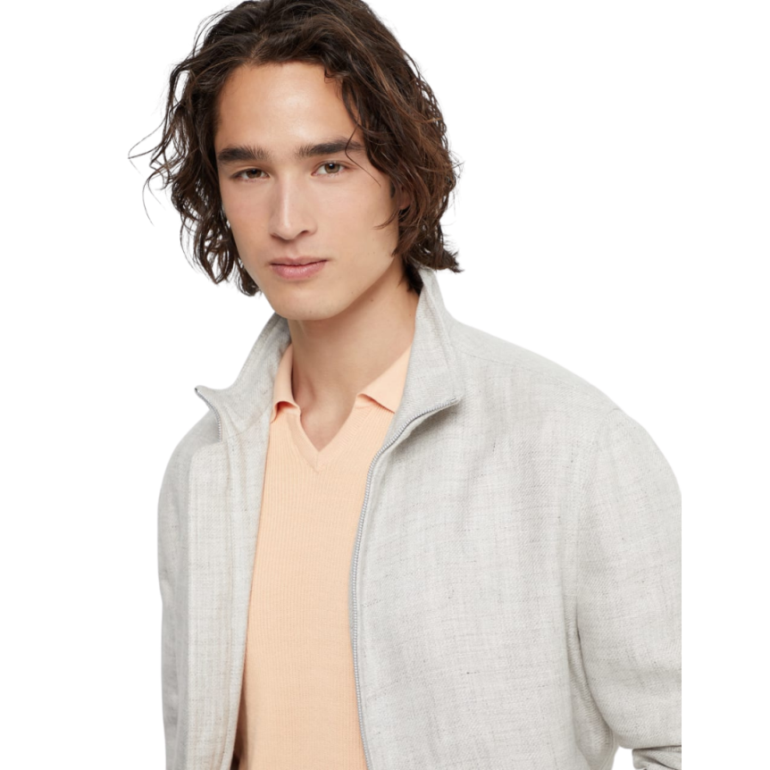 Blouson bomber BRUNELLO CUCINELLI sergé lin laine soie gris clair