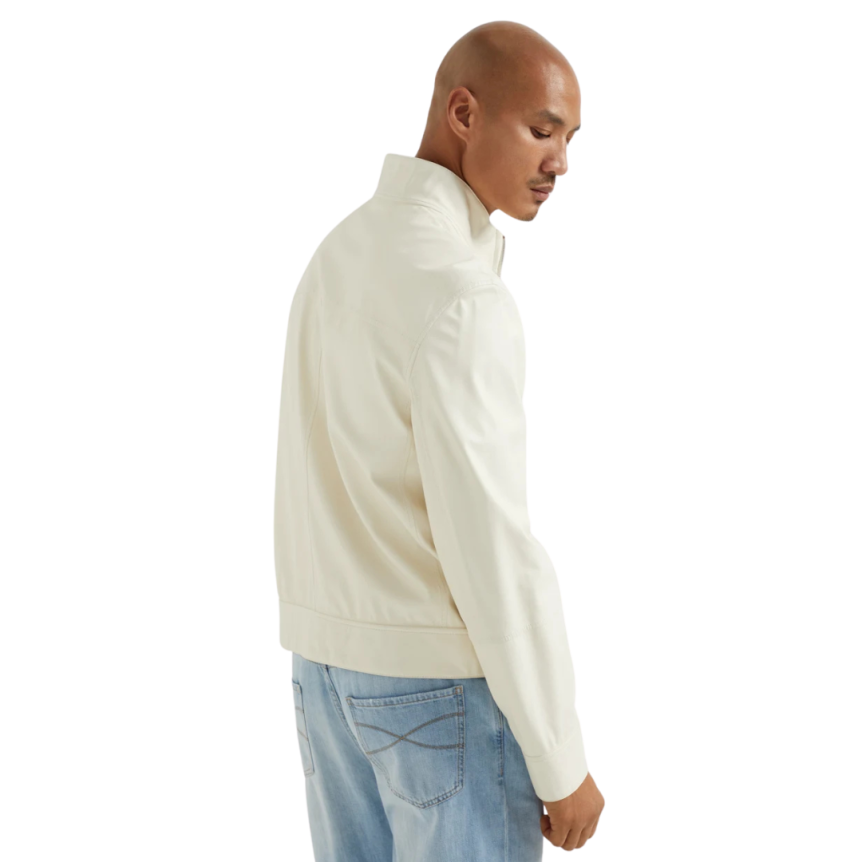 Blouson bomber BRUNELLO CUCINELLI réversible cuir nappa membrané écru panama