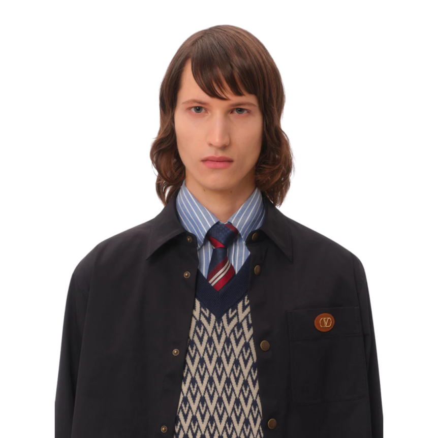 Veste sur chemise VALENTINO nylon bleu marine logo poitrine