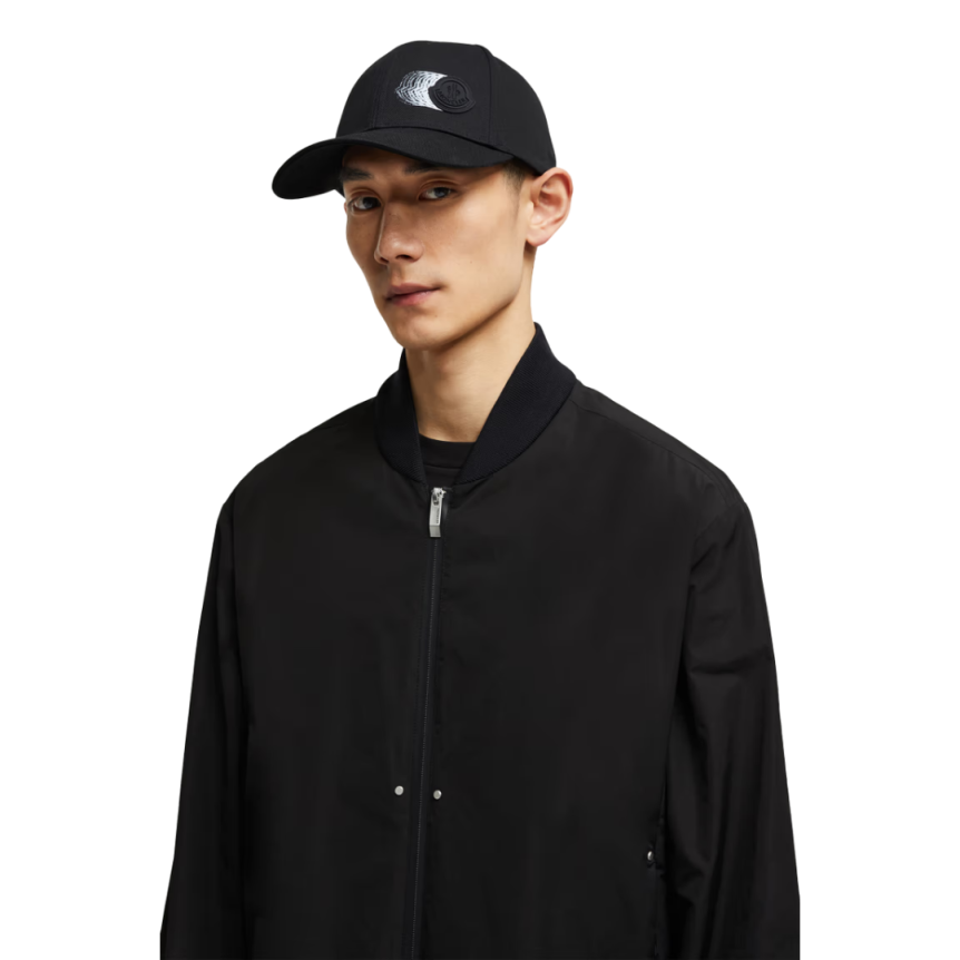Casquette MONCLER gabardine coton noir logo filant noir mat