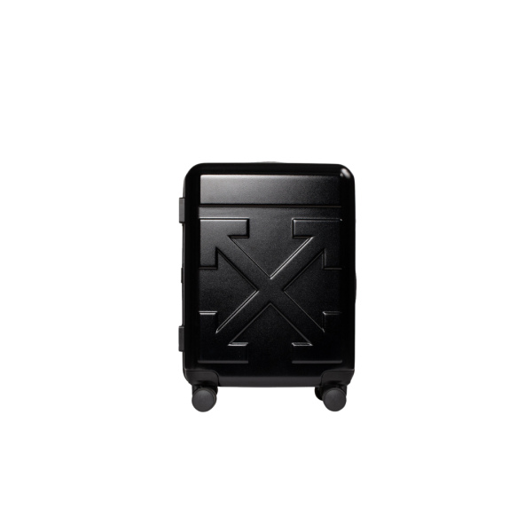 Valise cabine OFF-White polycarbonate transparent noir logo flèche autocollants