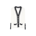 Cardigan col V viscose côtelé stretch blanc gansé bleu nuit