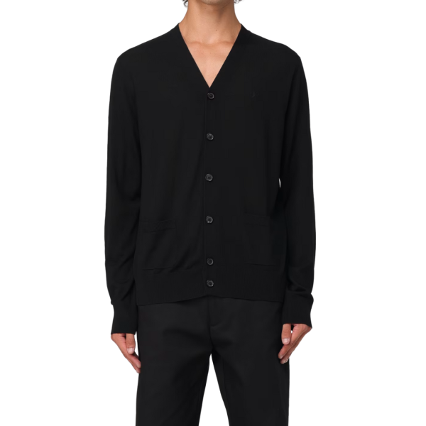 Cardigan DSQUARED col v bouton laine vierge noire poche logo