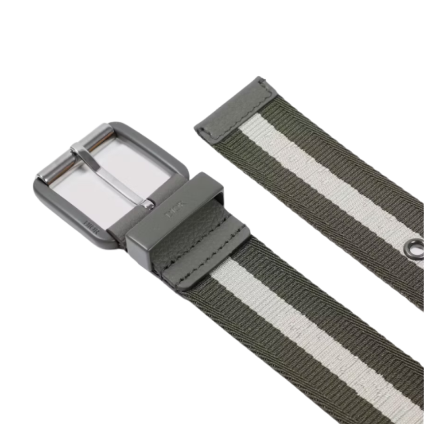 Ceinture DIOR toile coton rayure kaki beige