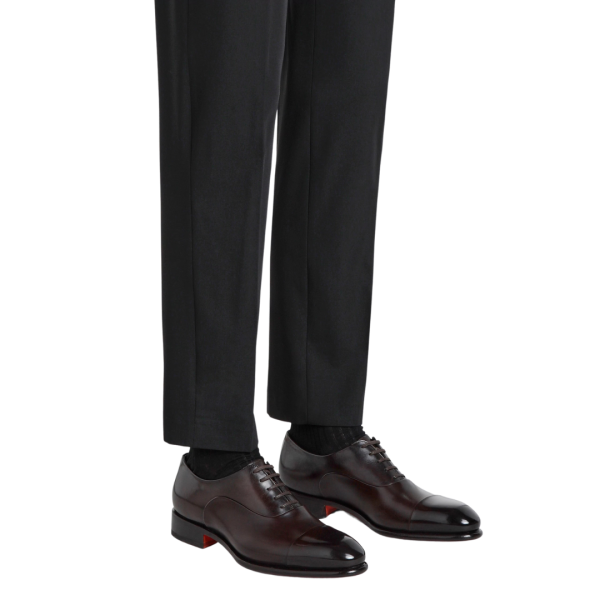 Mocassin lacets SANTONI Richelieu cuir marron brillant